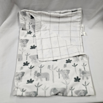 Lila &amp; Jack Baby Blanket White Gray Elephant Palm Tree Leaves Plaid Square - £37.01 GBP