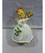 Vintage Napco Japan Ceramic Christmas Angel Girl with Gold Bells Planter... - $63.95