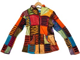 The Collection Royal Patchwork Jacket Multicolor Full Zip Hooded Nepal W... - $29.39