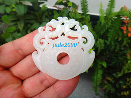 Free Shipping -  Good luck Hand- carved  Natural Real white jade Two dragon Real - £20.78 GBP