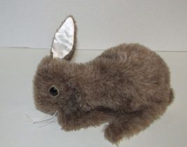 Plush brown bunny rabbit realistic hand puppet white satin ears fleece b... - $9.35