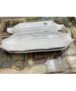 Pillivuyt France 3 Porcelain Embossed White Corn On The Cob Dishes Holde... - $27.12 CAD
