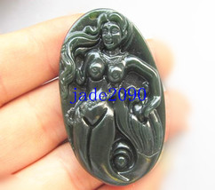 Free shipping - Hand Carving Natural  Green jadeite jade Mermaid jade Charm Pend - £15.97 GBP