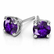 2.10 Ct Round Cut CZ Purple Amethyst Stud Earrings 14k White Gold Plated - £75.16 GBP