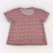 Lucky Brand Womens Sz L Red Floral Print Short Sleeve Scoop Neck T Shirt - $12.86
