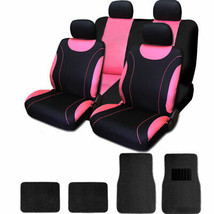 For AUDI New Flat Cloth Black and Pink Car Seat Covers With Mats Set - £38.15 GBP