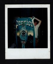 FOUND from Album * POLAROID young MAN showing PERRIER towel? - $7.95