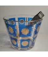 MCM Cocktail Ice Bucket Royal Blue &amp; Gold Blocks with Tongs - $43.86 CAD