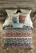 Donna Sharp Bear Totem Quilt Queen 3- Piece Set Lodge Cabin Red Tan &amp; Tote New - £65.01 GBP