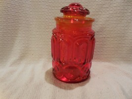 L E Smith Glass Co MOON &amp; STAR Amberina  Canister - 9 .5&quot; - £27.23 GBP