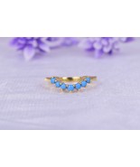 Natural Turquoise Round Gemstone Sterling Silver Half Eternity Band Wome... - $60.00