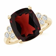 ANGARA Cushion Garnet Ring with Trio Bezel Diamonds for Women in 14K Solid Gold - £795.77 GBP