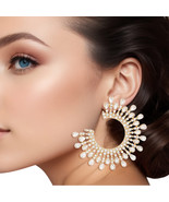 Stud Medium Gold C Shape Stone Earrings for Women - $831.69 MXN