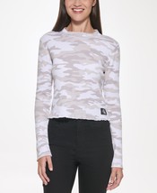 Calvin Klein Womens Camo Waffle Knit Top,Clear Camo Khaki,Large - £39.30 GBP