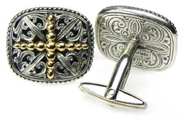 Gerochristo 7081 - Solid 18K Gold &amp; Sterling Silver Medieval Cross Cufflinks - £738.48 GBP