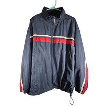 Tek Gear Windbreaker Men&#39;s Jacket Navy Blue Full Zip Hood in Collar Size M - $23.99