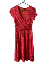 Lands End Size XXSP Orange Red Knit Faux Wrap Knee Length Fit and Flare Dress - £7.98 GBP