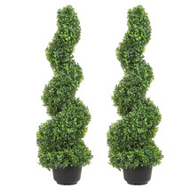 2 Pack 4&#39; Artificial Boxwood Spiral Topiary Tree UV Home Decor Indoor Outdoor - £137.22 GBP