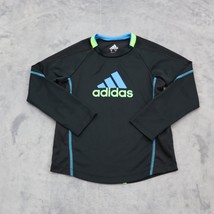 Adidas Shirt Boys 5 Black Lime Athletic Long Sleeve Crew Neck Athletic Top - $22.75