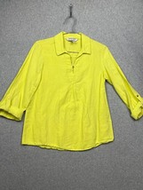 Vtg Ellen Tracy Linen Roll Tab Sleeve Blouse Womens S Beach Summer Boho lime - £21.76 GBP