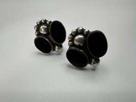 Vintage Mid Century Modern Sterling Onyx Southwestern Screwback Earrings... - $38.02
