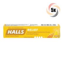 5x Packs HALLS Relief Honey Lemon Sore Throat Cough Drops ( 9 Drops Per Pack) - £10.89 GBP