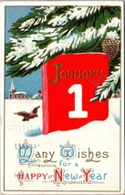 New Year Embossed Pine Cone Tree Church Bird Snow Posted 1912 Antique Postcard - £5.99 GBP