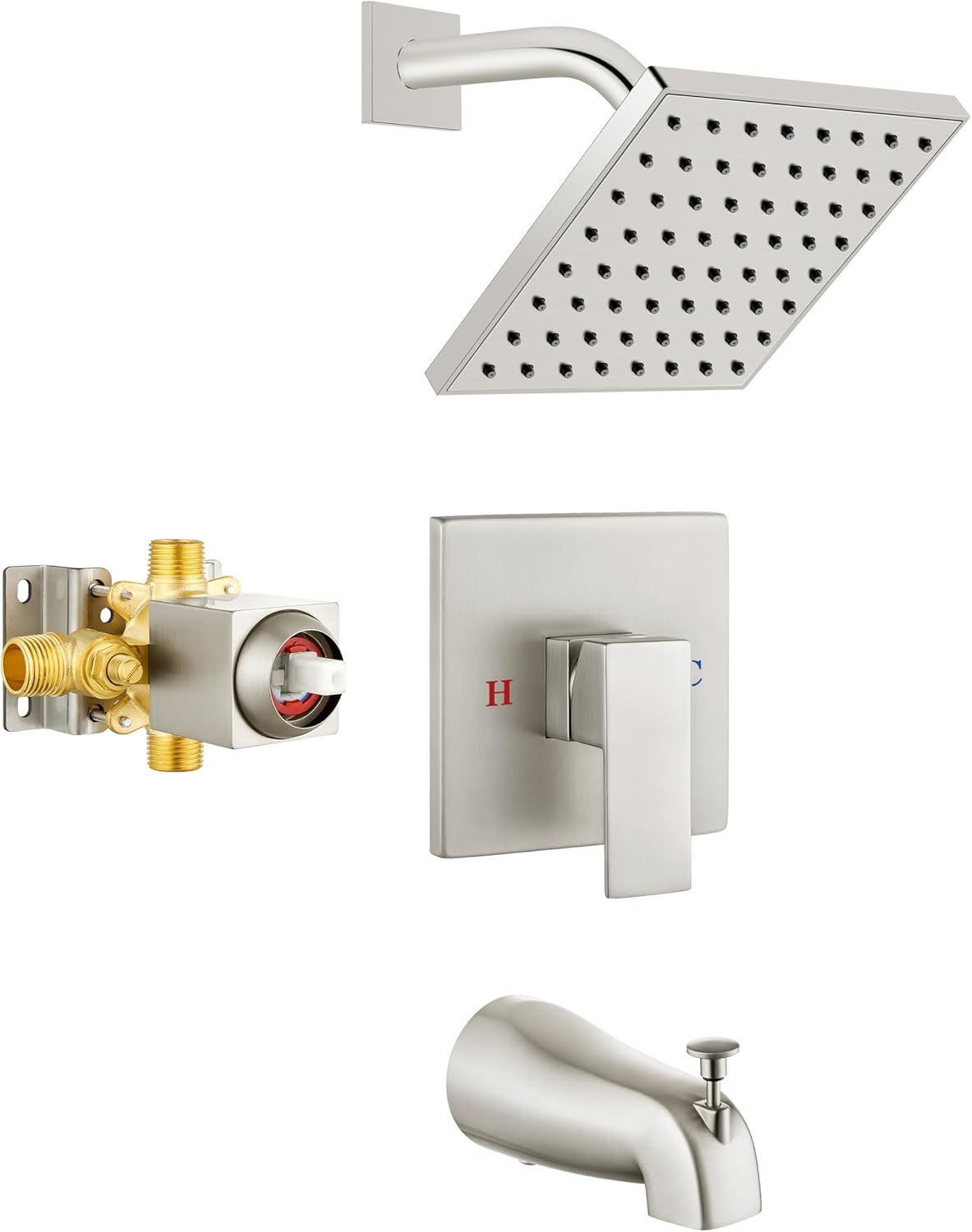 Bathtub Shower Faucet Set,6 Inch Square Shower Trim Kit Single, Brushed ... - $100.99