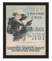 WW1 War Time Poster &quot;Gee! I Wish I Were A Man&quot; Navy Poster 8X10 Framed Photo - £15.66 GBP