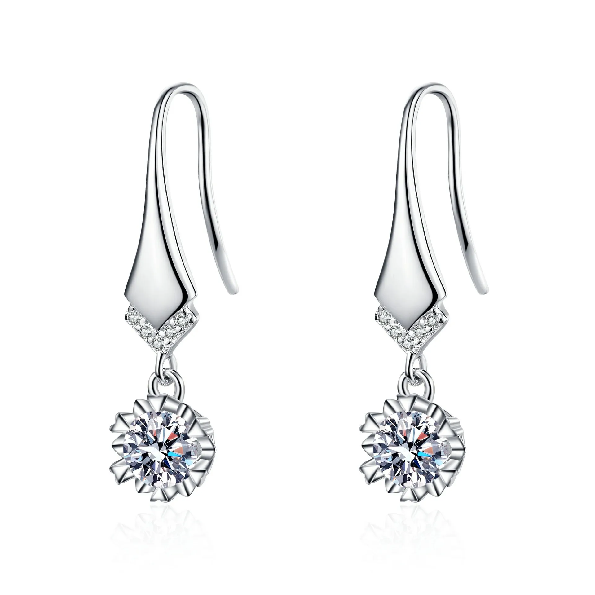 Sterling Silver Real Moissanite Dangle Earrings Platinum Plating Gemstone Diamon - £60.83 GBP