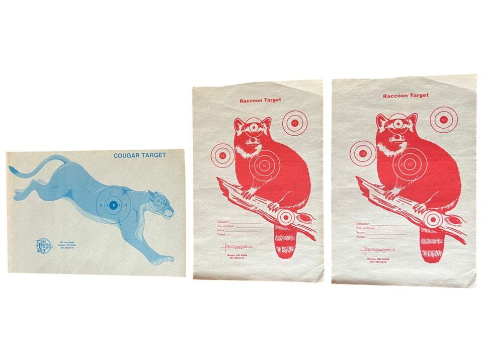 Vintage Paper Target Lot of 3 Single Sheet Raccoon Cougar Red Blue 1980s... - $4.99