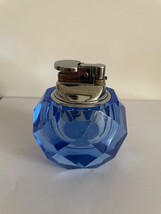 1970s Blue Crystal Table Lighter, Vintage Handcrafted Mechanical Tabletop - $100.40 CAD