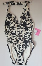 Kate Spade White with Black Floral Print Halter Belted Bathing SwimSuit ... - £60.87 GBP