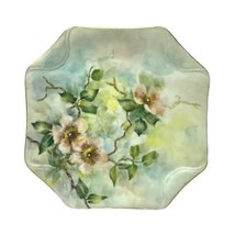 Antique Art Pottery Porcelain Square Plate Hand Painted Wild Roses Flowers - $299.99