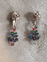 Beautiful silvertone clip on crystal christmas tree earrings - £19.98 GBP