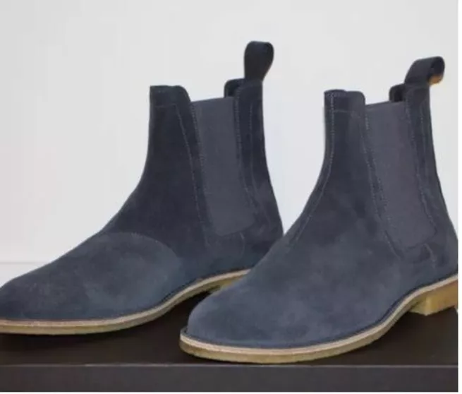 Handmade Dark Gray Suede Formal Ankle Chelsea Pull On Dress Boots For Mens - $149.99+