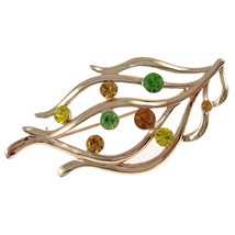 Wholesale Bulk Lot 8 Gold Tone Stylized Leaf &amp; Rhinestones Autumn Brooches Pins - £12.44 GBP