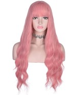 Long Wavy Pink Wig with Bangs - £32.34 GBP