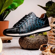 Men's Shoes genuine crocodile and lizard fashion sneaker Portici Navy / Black image 10