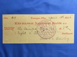 1916 The Exchange National Bank Tampa Florida FL FLA Cashed Obsolete Check - £15.62 GBP