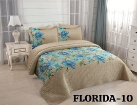 Florida Flowers Turquoise Velvet Texture Bedspread Set 6PCS California King Size - £58.04 GBP