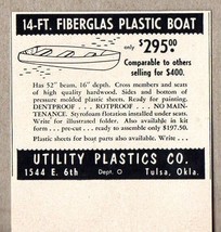 1954 Print Ad Utility Plastics 14&#39; Fiberglass Boats Made in Tulsa,OK - £7.06 GBP
