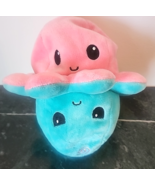 Tee Turtle Plush Reversible Octopus 4&quot; PINK Happy Teal BLUE Sad - $12.08 CAD