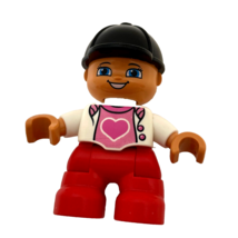 Lego Duplo Kid Figure Black Hat Red Pants Heart Shirt 2&quot; Replacement - £6.74 GBP