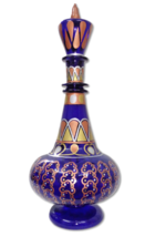 LT462 Jennie Genie Hand Paint Mouth-Blown Transparent Cobalt Blue Glass Bottle - £52.11 GBP