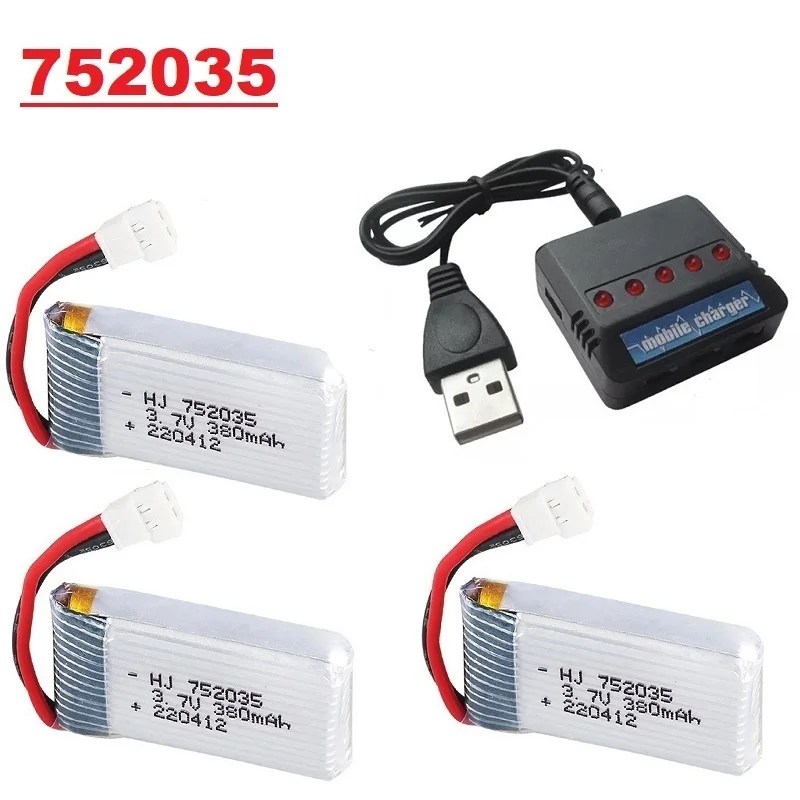 3.7V 380mah Lipo Battery 752035 Battery and Charger Combination For Hubsan  - £15.23 GBP+
