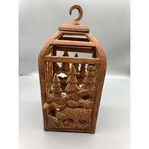 Vintage Cast Iron Forest Scene Garden Lantern with Pine Trees and Bears, Outdoor - £60.90 GBP