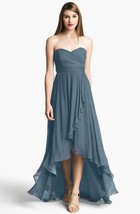 Jenny Yoo &#39;Shiloh&#39; Strapless High/Low Silk Chiffon Gown Sz 6 Slate - £81.74 GBP