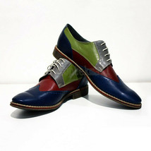 Handmade Men&#39;s Leather Oxfords Multi Color Wing Tip Party Wear Premium Shoes-812 - £189.61 GBP