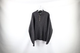 Vintage 90s Streetwear Mens Large Distressed Blank Wool Knit Henley Sweater USA - £47.43 GBP